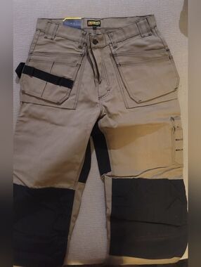 Men's Tan Heavy Duty Work Pants with Black Reinforced Knees